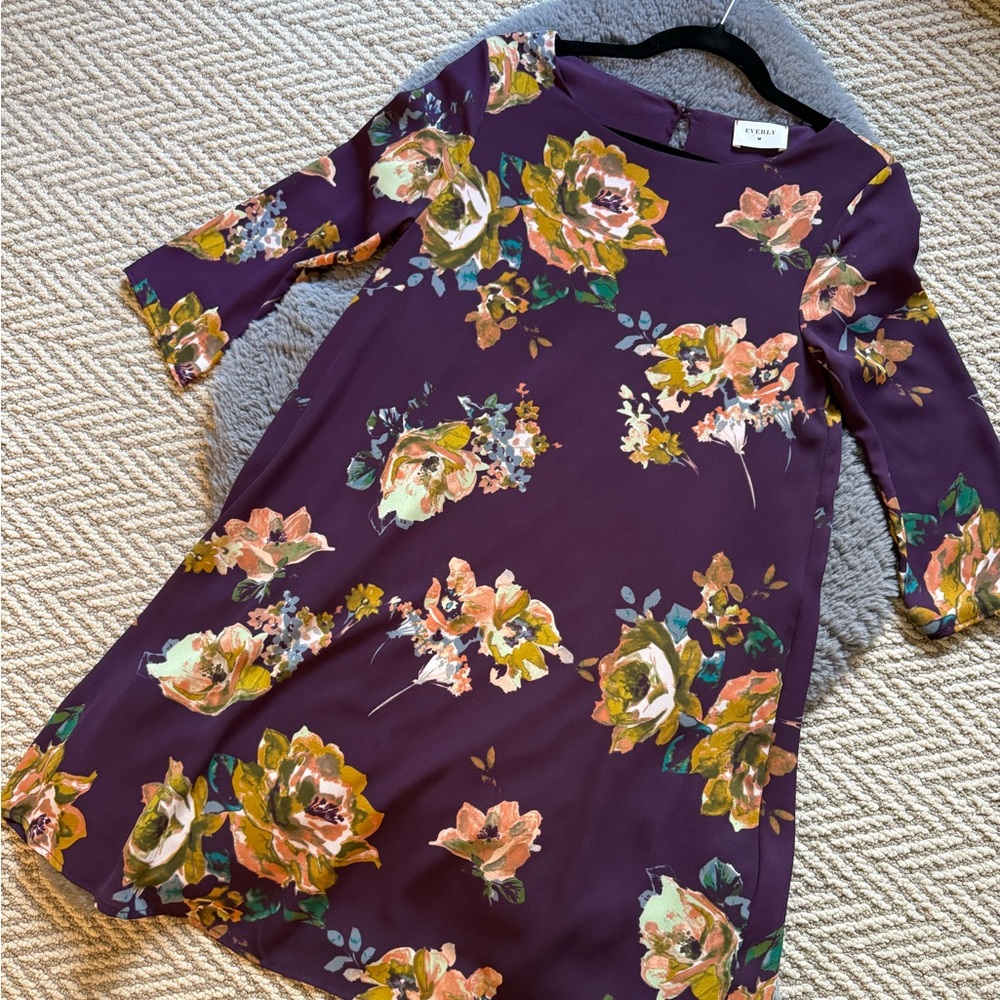 Everly Shift Dress - purple, floral